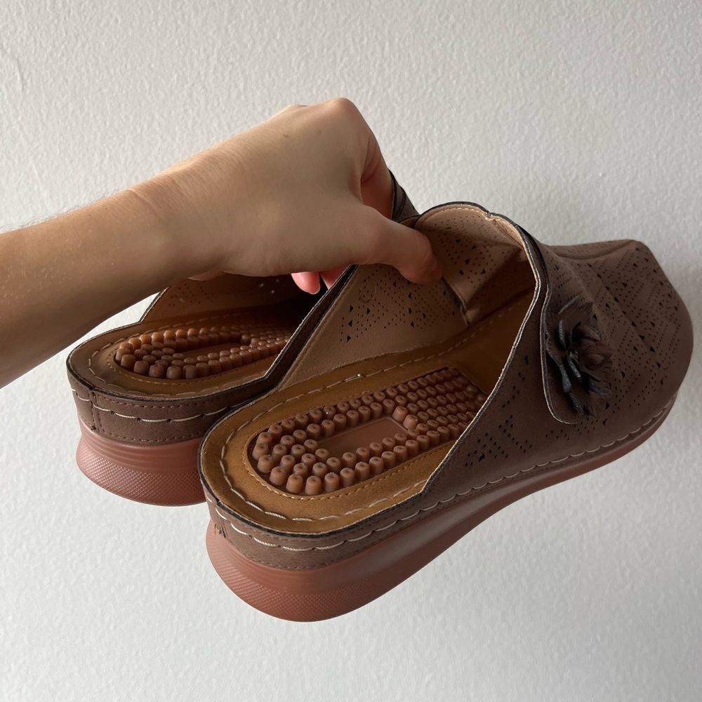 Comfort Slip-On Clog with Floral Accent - Brown - Picture 5 of 5